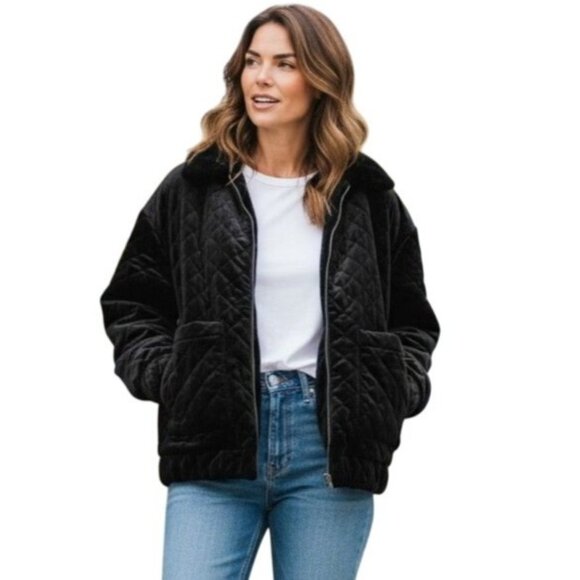 I.AM.GIA Black Contraband Velvet Quilted Jacket - Size M - Picture 1 of 10